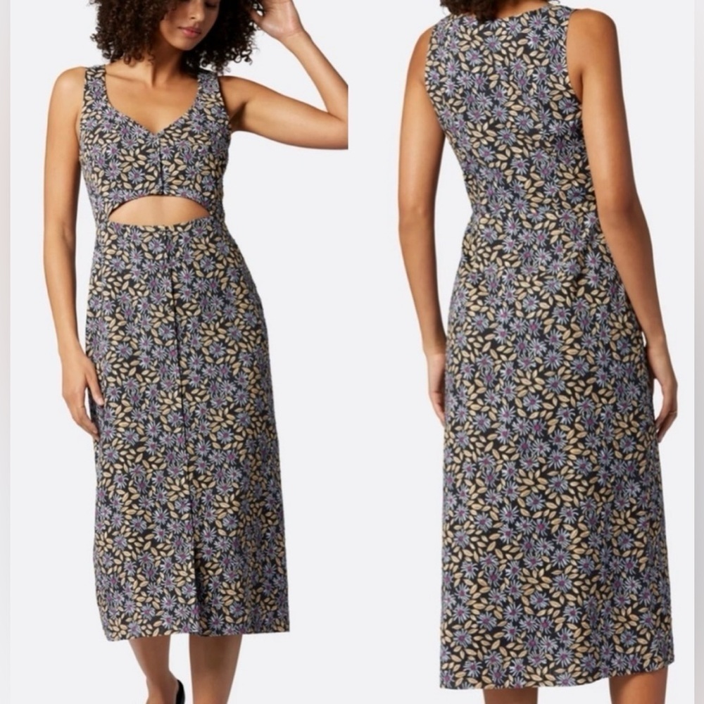 Nwot Joie Paige Cutout Midi Floral V Neck Casual Dress In Caviar Multi Sz Xs